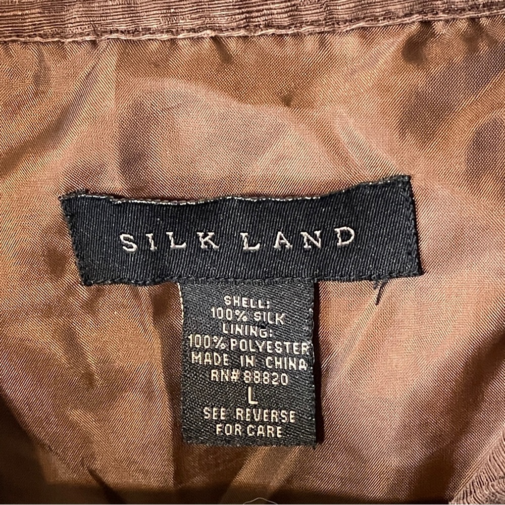 Silkland Brown Jacket 100% Silk Embroidered Button-Front Boho Floral Large - Picture 6 of 7